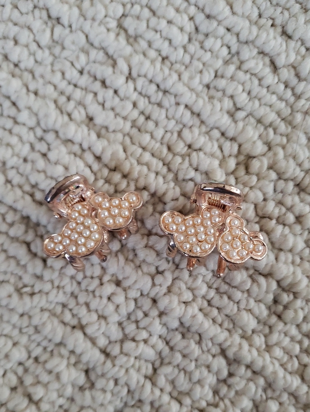Pearl-Embellished Rose Gold Mouse Hair Clips (Set of 2)